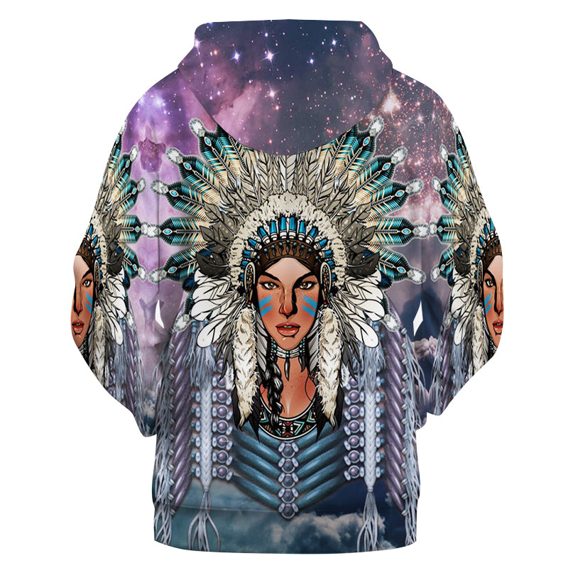 Native American Girl Galaxy  3D Hoodies