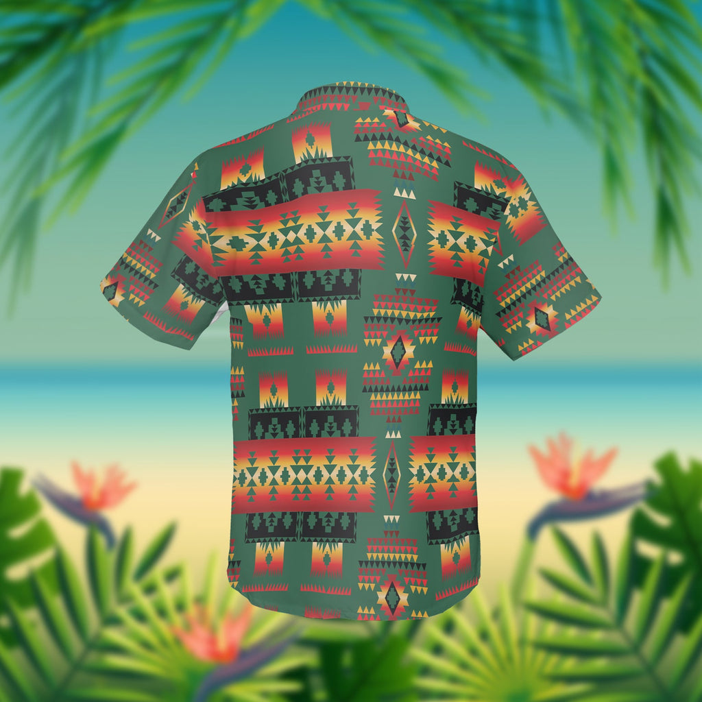 GB-NAT00302-03 Dark Blue Tribes Pattern Native American Hawaiian Shirt 3D