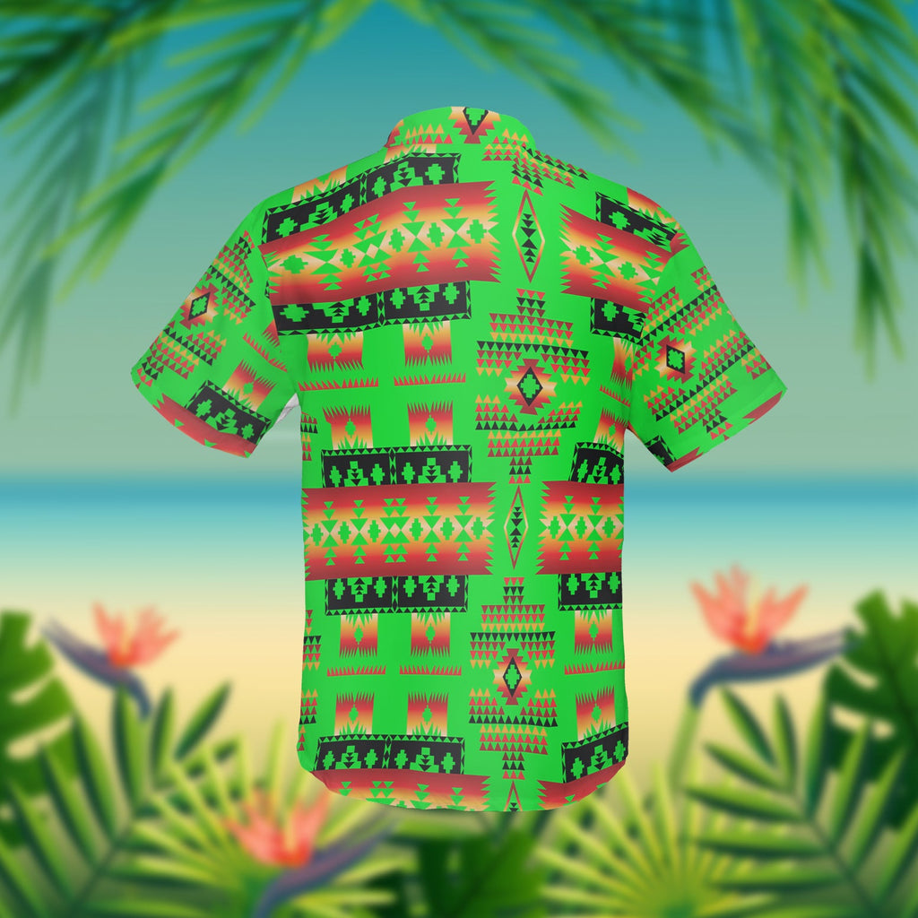 GB-NAT00302-01 Green Tribes Pattern Native American Hawaiian Shirt 3D