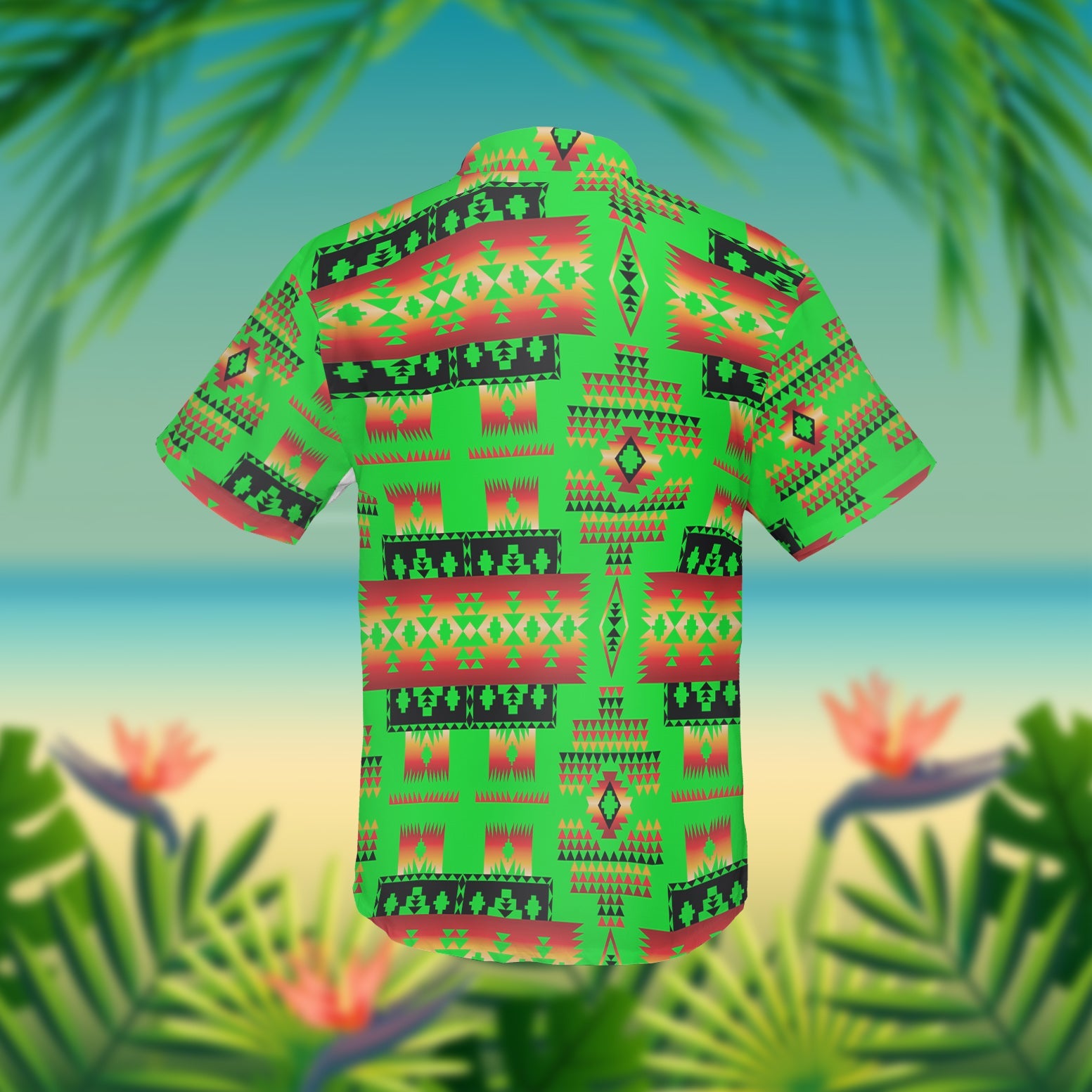 GB-NAT00302-01 Green Tribes Pattern Native American Hawaiian Shirt 3D