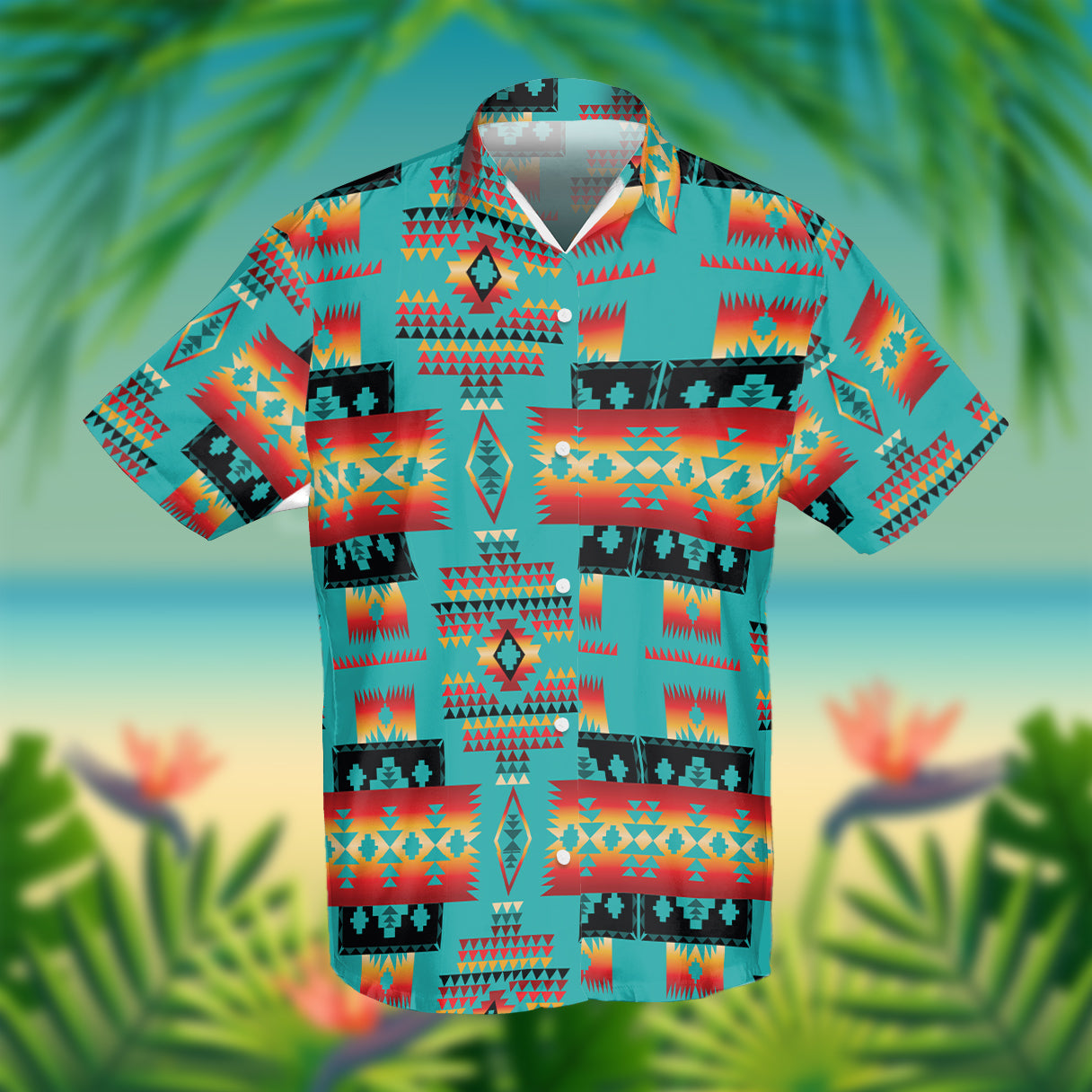 GB-NAT00046-01 Blue Native Tribes Pattern Native American Hawaiian Shirt 3D