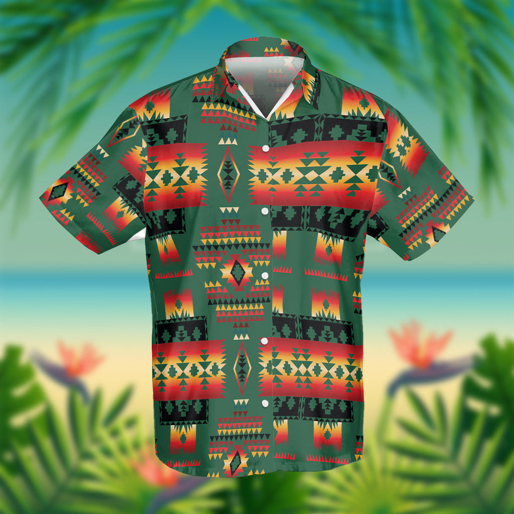 GB-NAT00302-03 Dark Blue Tribes Pattern Native American Hawaiian Shirt 3D