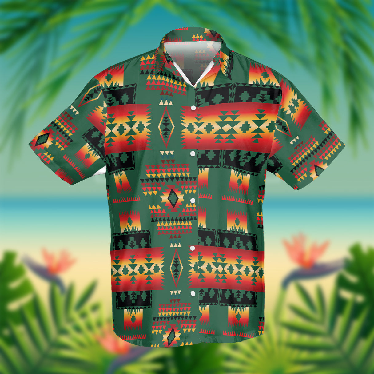 GB-NAT00302-03 Dark Blue Tribes Pattern Native American Hawaiian Shirt 3D