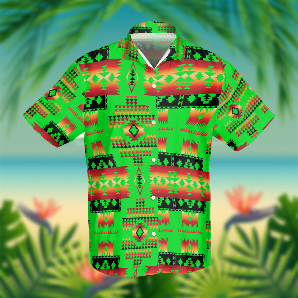 GB-NAT00302-01 Green Tribes Pattern Native American Hawaiian Shirt 3D