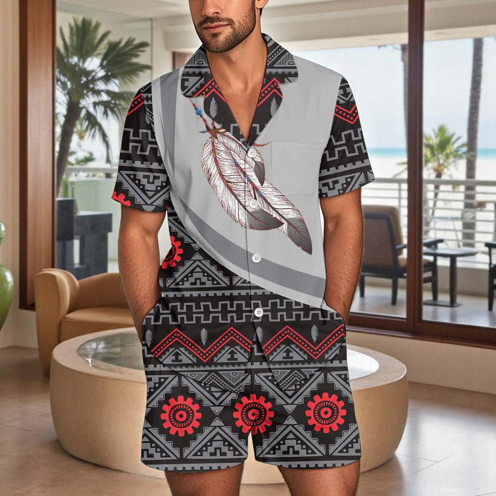 POLO0012 Native American Men Short Sleeve Button Pajamas