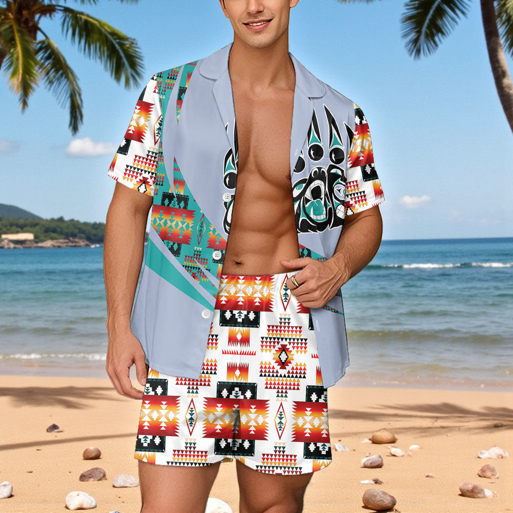 POLO0045 Native American Men Short Sleeve Button Pajamas