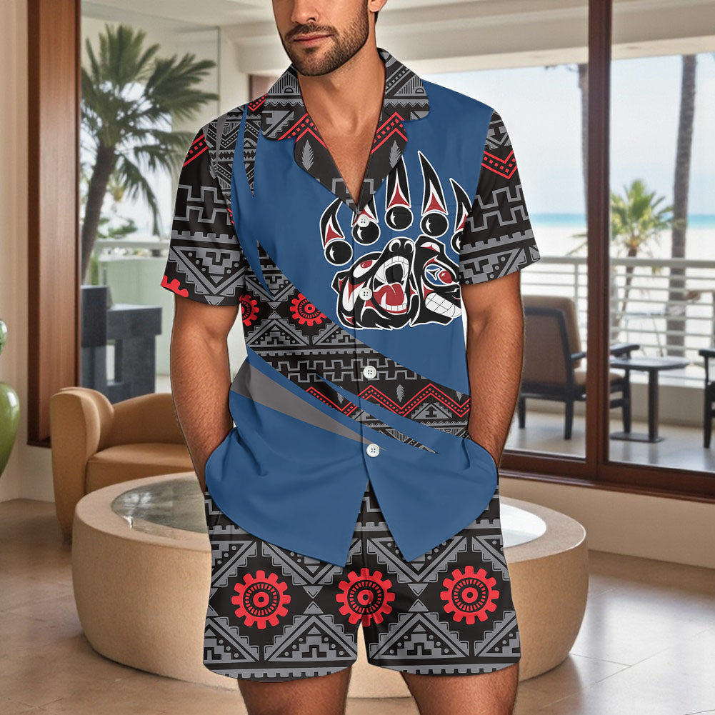 POLO0050 Native American Men Short Sleeve Button Pajamas