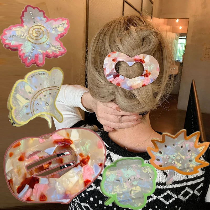 Korean Sweet Girl Pink Texture Vinegar Heart Abalone Clip Fashion Ins Post Grabbing Hairpin Without Hurting Hair Accessories New