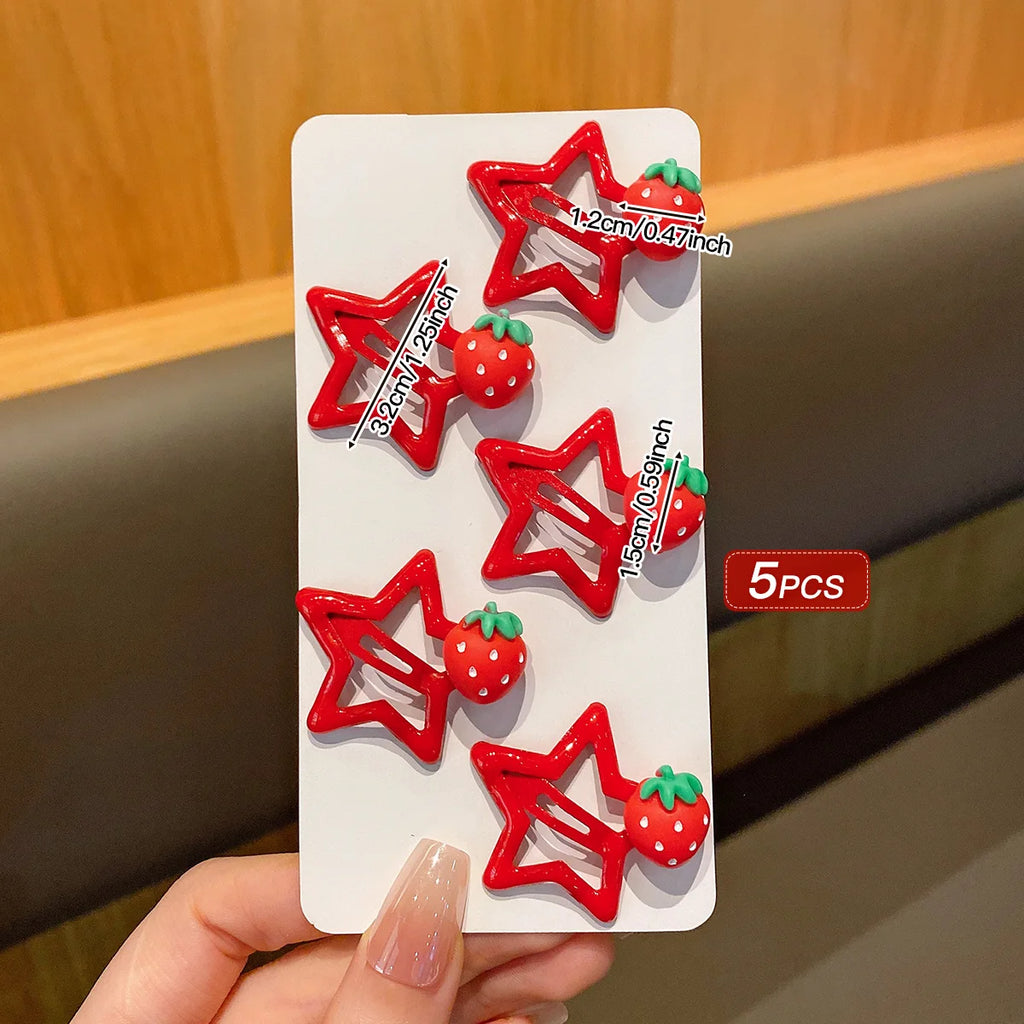 5 Red Star Hair Clips Strawberry BB Clips Suitable for Daily Use Hair Accessories