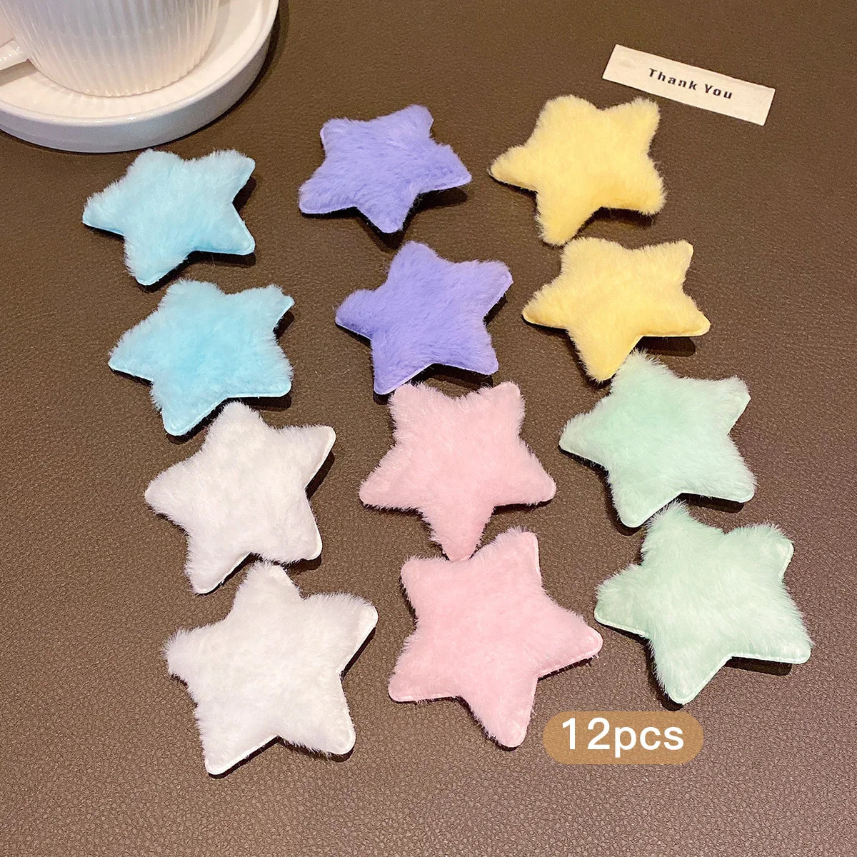 12 random plush star hair clips in different colors, sweet and stylish colored hair accessories suitable for daily use