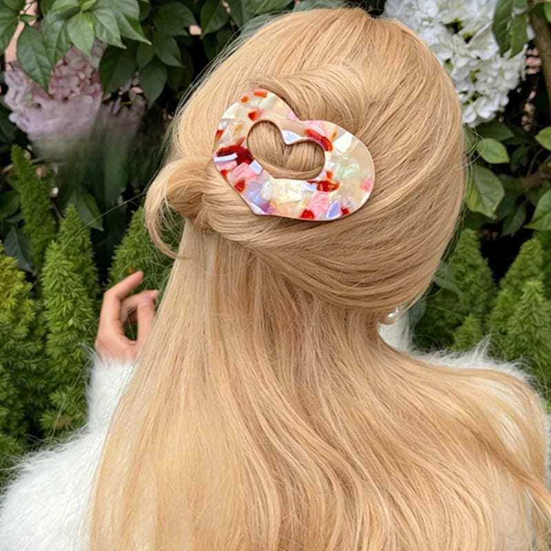 Korean Sweet Girl Pink Texture Vinegar Heart Abalone Clip Fashion Ins Post Grabbing Hairpin Without Hurting Hair Accessories New