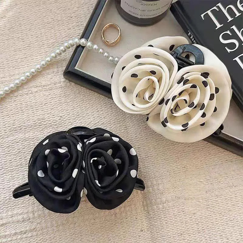 Elegant Satin Rose Claw Clip for Women, French Vintage Shark Clip, New 2025, Ex Quality Hair Clip, Hairpin Headpiece.