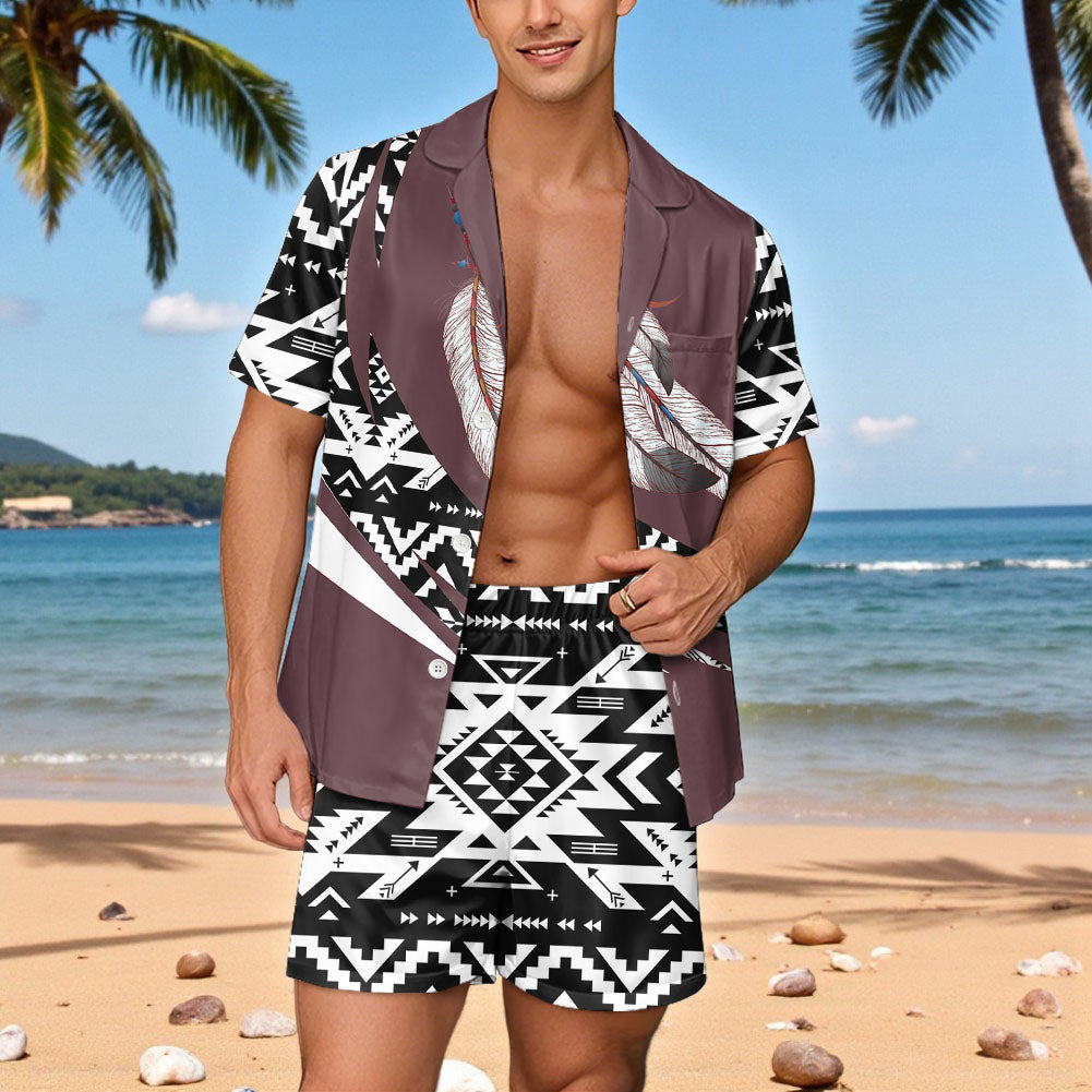 TS00115 Native American Men Short Sleeve Button Pajamas