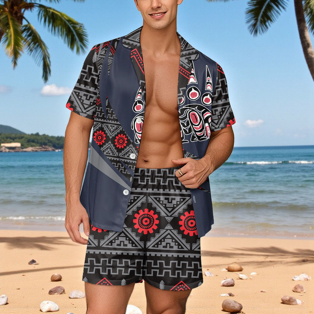 TS00116 Native American Men Short Sleeve Button Pajamas