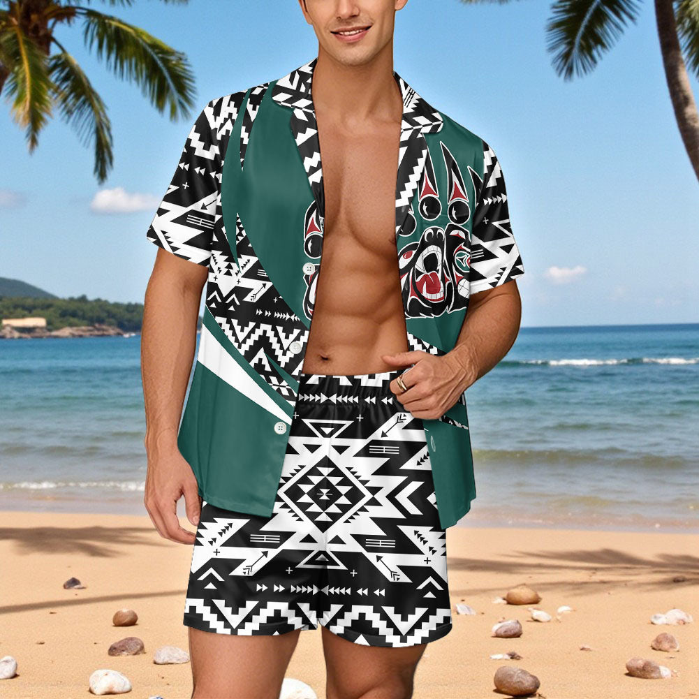 TS00128 Native American Men Short Sleeve Button Pajamas