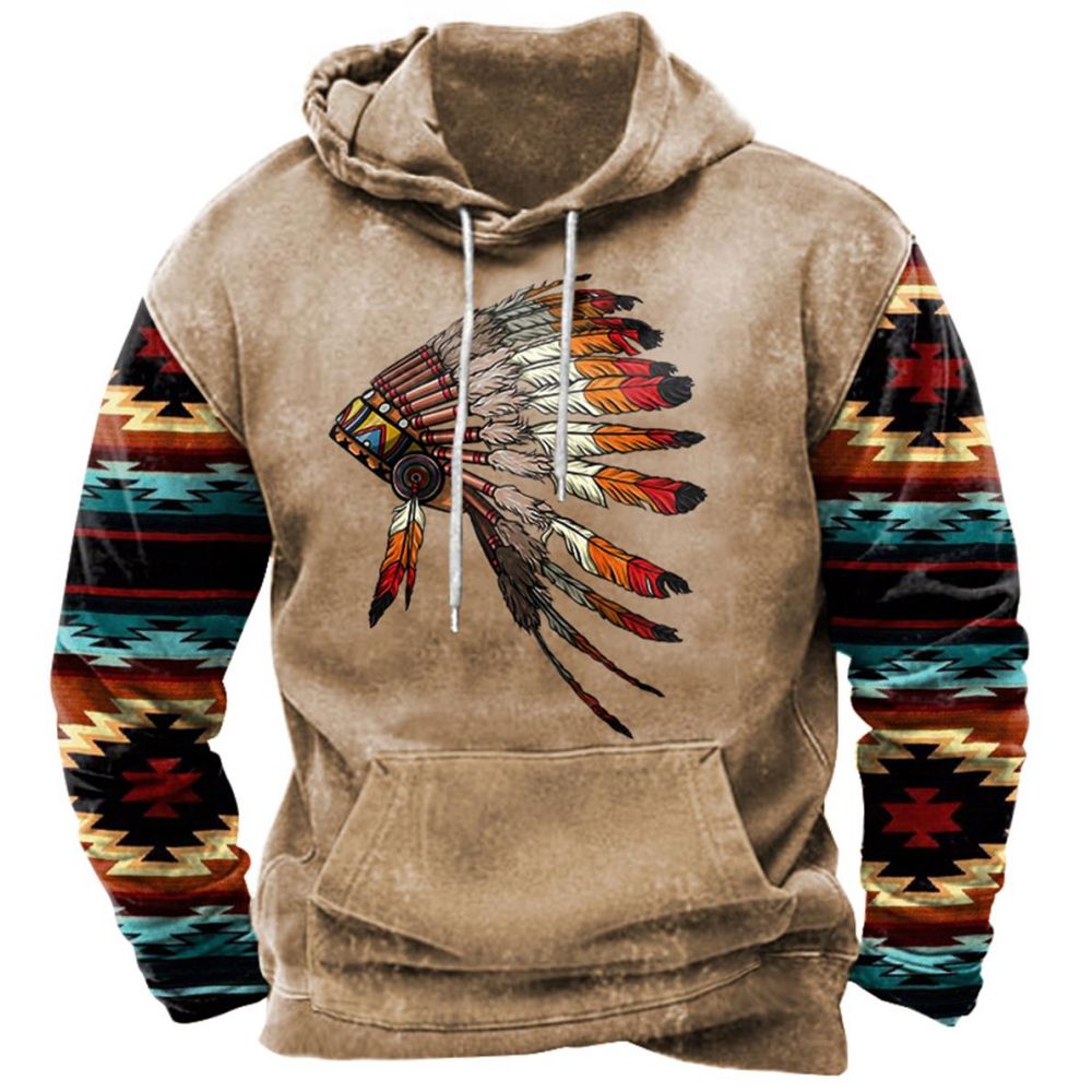 Vintage Indian Print Hoodie Unisex Hooded Sweatshirt Male Brand Casual Pullover Tops
