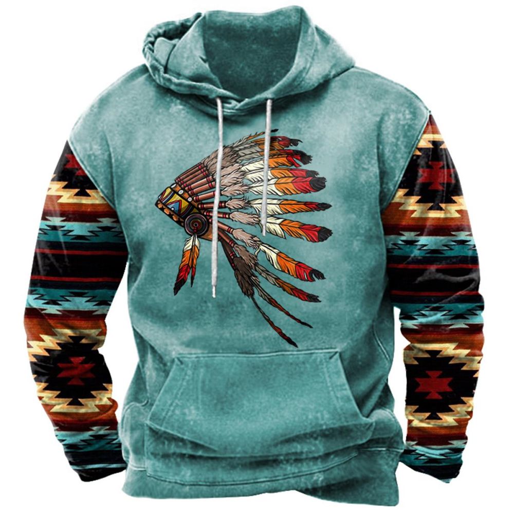 Vintage Indian Print Hoodie Unisex Hooded Sweatshirt Male Brand Casual Pullover Tops