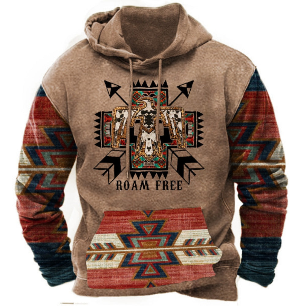 Vintage Indian Print Hoodie Unisex Hooded Sweatshirt Male Brand Casual Pullover Tops