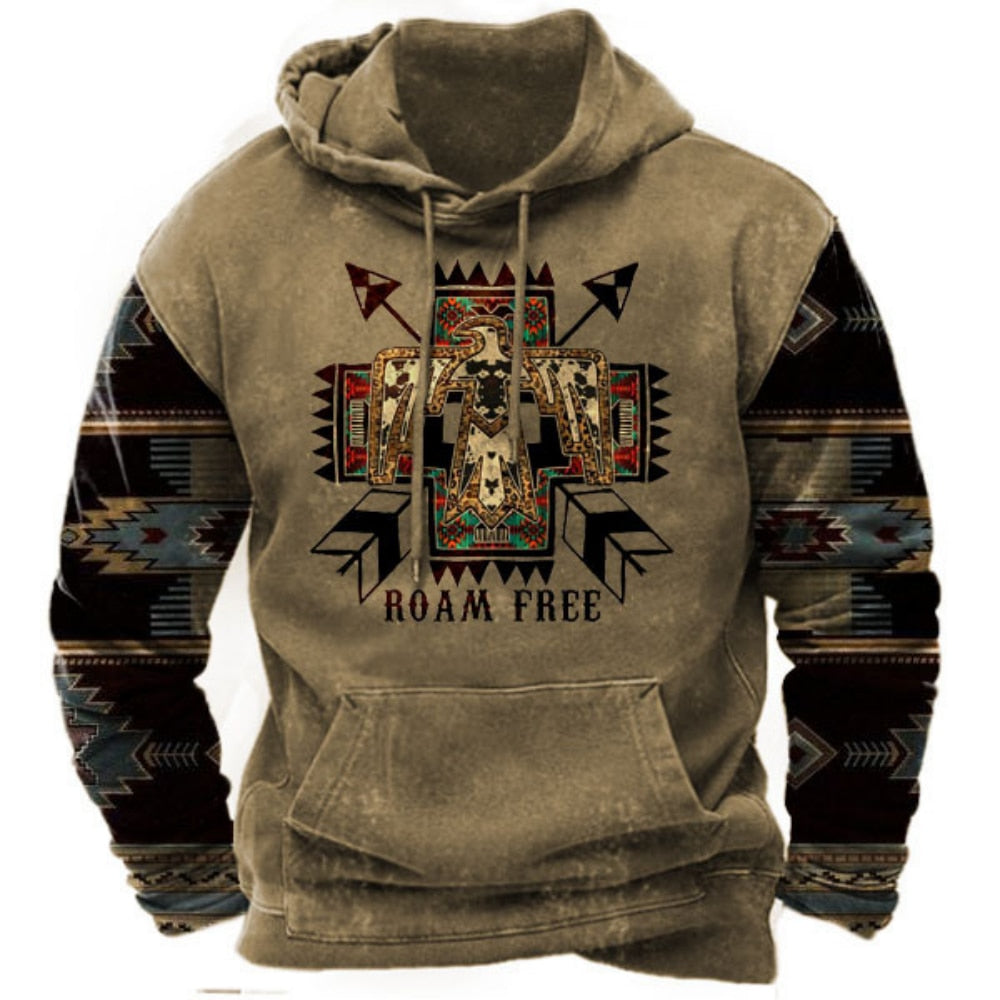 Vintage Indian Print Hoodie Unisex Hooded Sweatshirt Male Brand Casual Pullover Tops