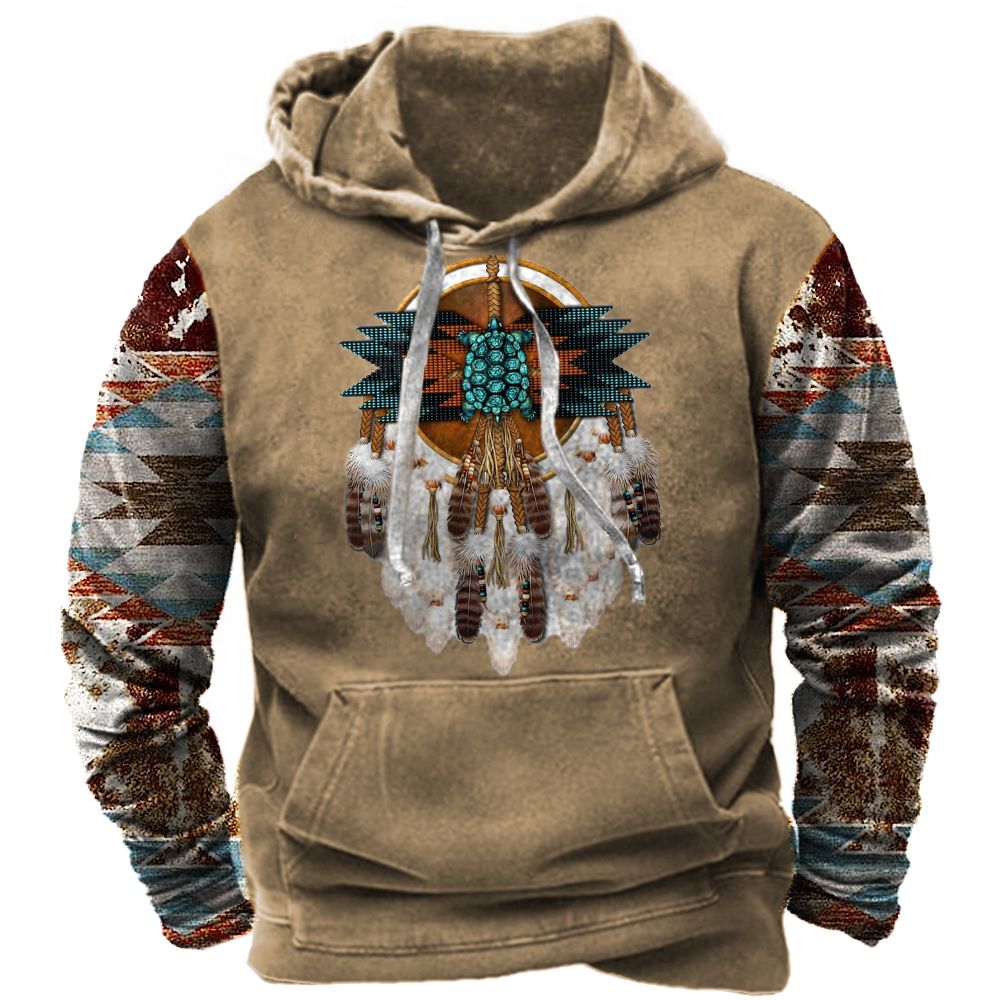 Vintage Indian Print Hoodie Unisex Hooded Sweatshirt Male Brand Casual Pullover Tops