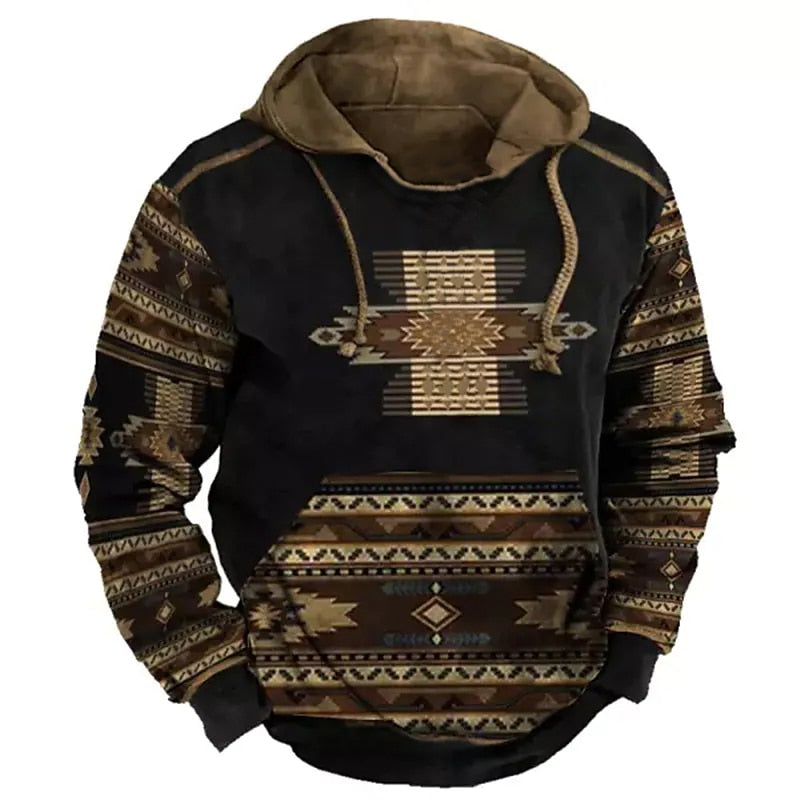 Vintage Indian Style Men's Hoodie Hooded Sweatshirt Unisex Harajuku Pullover 2023 New Jacket Oversized Casual Streetwear Tops