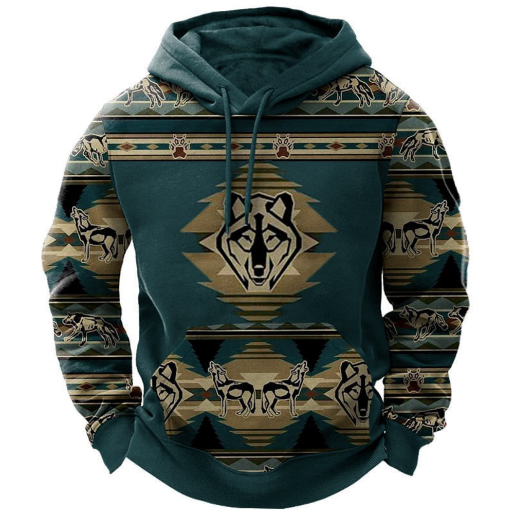 Vintage Indian Style Men's Hoodie Hooded Sweatshirt Unisex Harajuku Pullover 2023 New Jacket Oversized Casual Streetwear Tops