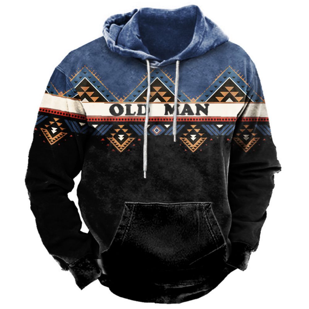 Vintage Indian Style Men's Hoodie Hooded Sweatshirt Unisex Harajuku Pullover 2023 New Jacket Oversized Casual Streetwear Tops