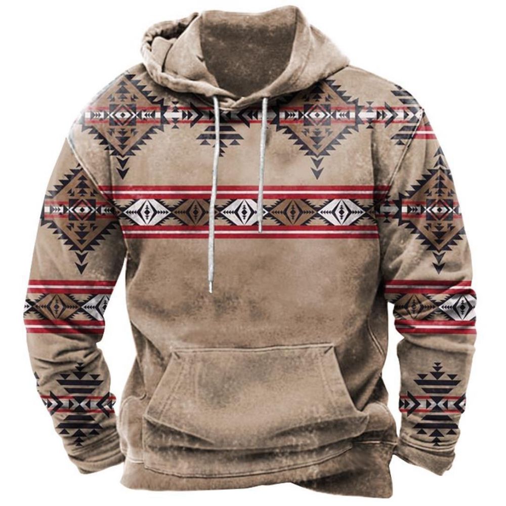 Vintage Indian Style Men's Hoodie Hooded Sweatshirt Unisex Harajuku Pullover 2023 New Jacket Oversized Casual Streetwear Tops