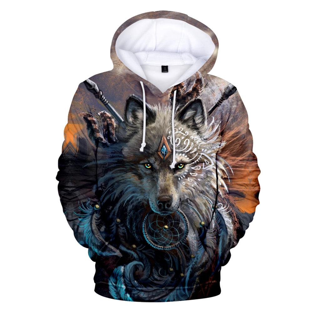 Wolf Face With Dreamcatcher 3D Native American Hoodies