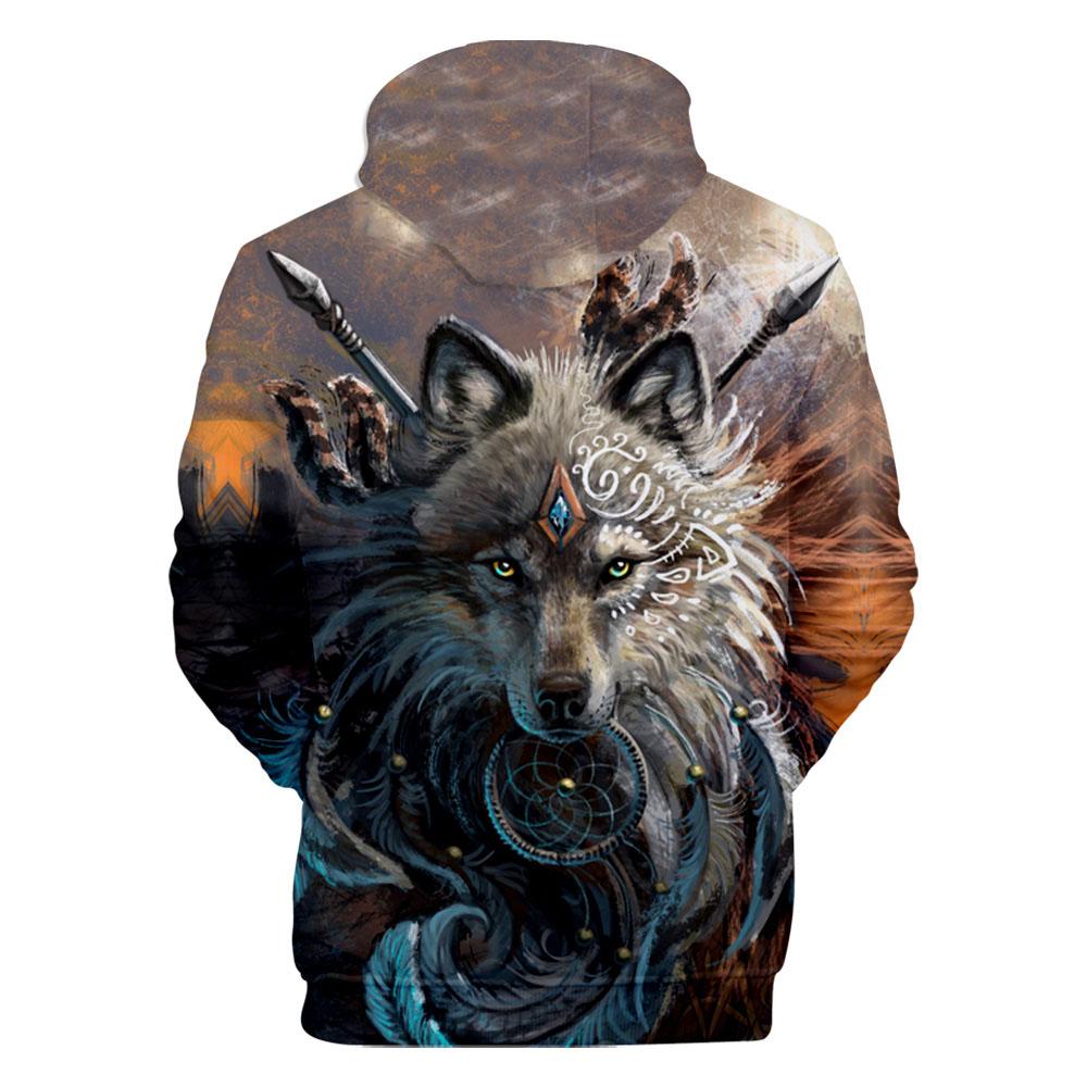 Wolf Face With Dreamcatcher 3D Native American Hoodies