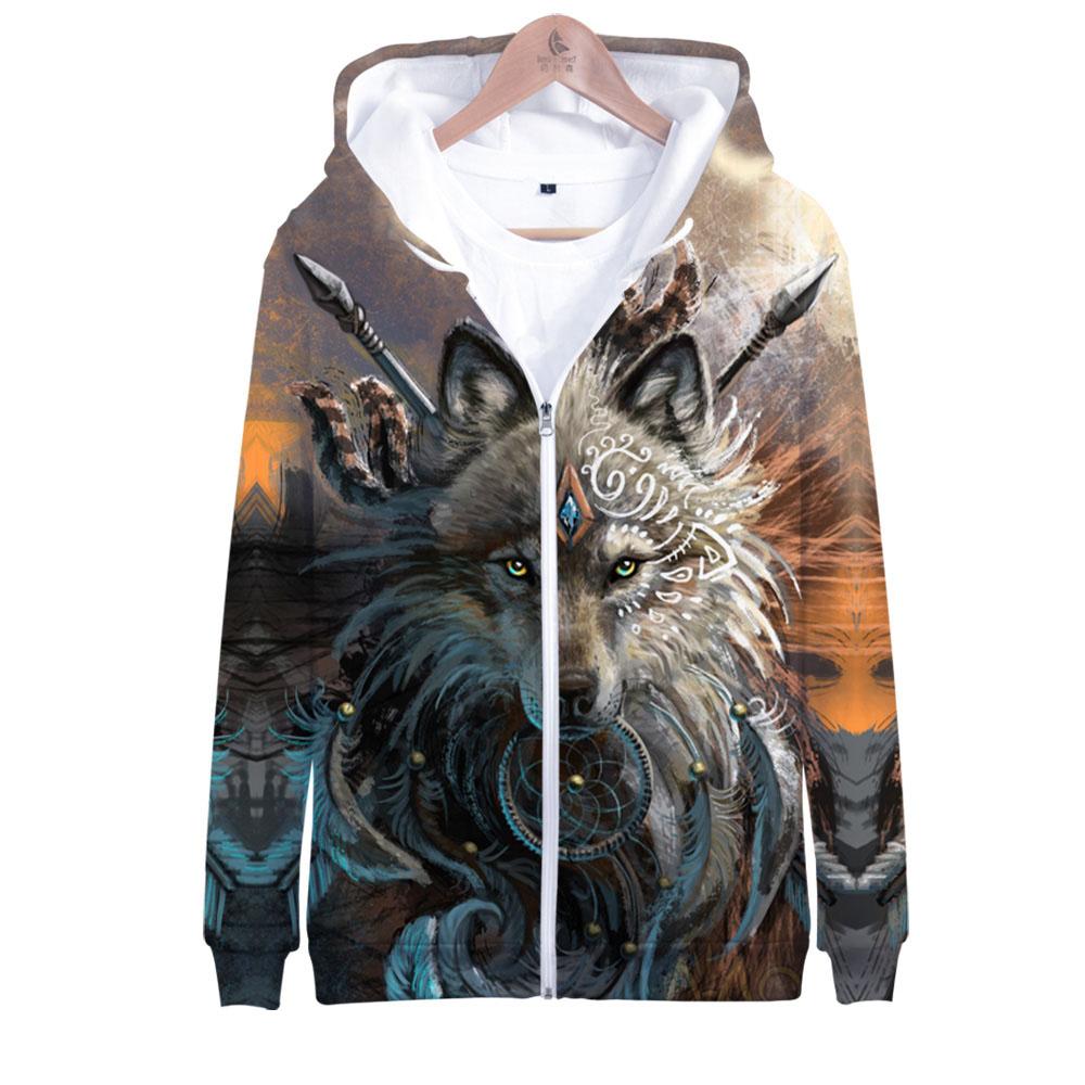 Wolf Face With Dreamcatcher 3D Native American Hoodies
