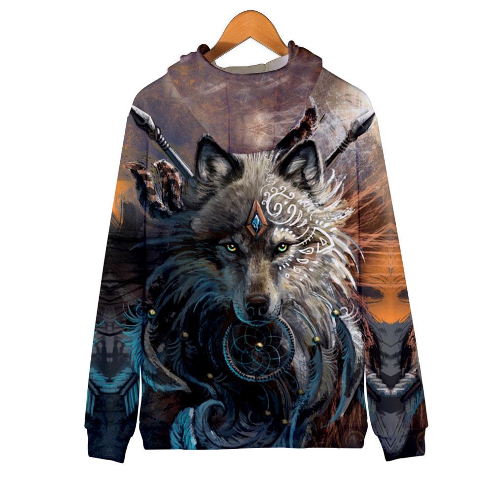 Wolf Face With Dreamcatcher 3D Native American Hoodies