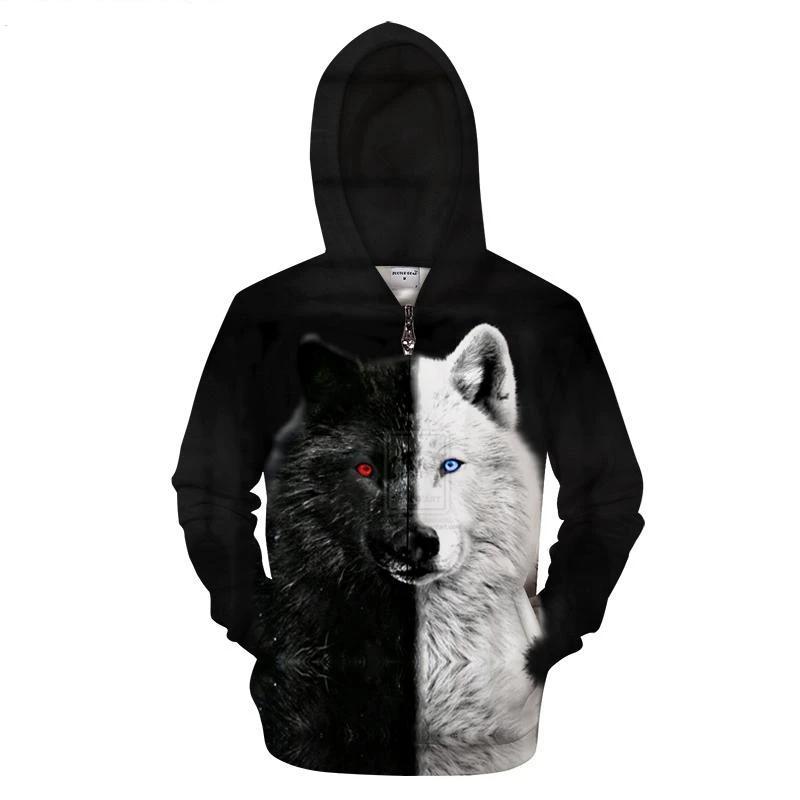 Ying And Yang Native American Wolf 3D Hoodies