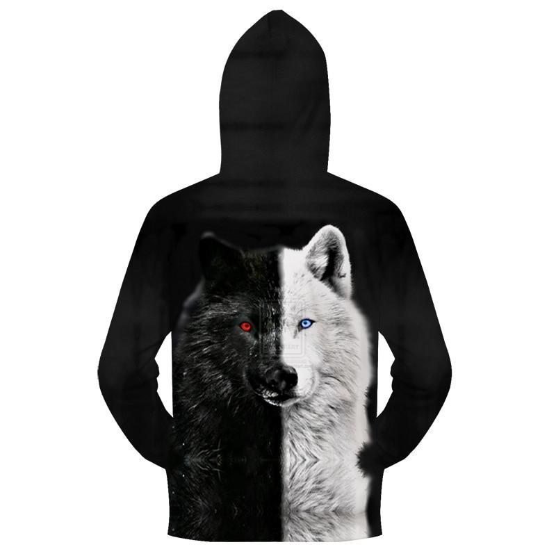 Ying And Yang Native American Wolf 3D Hoodies