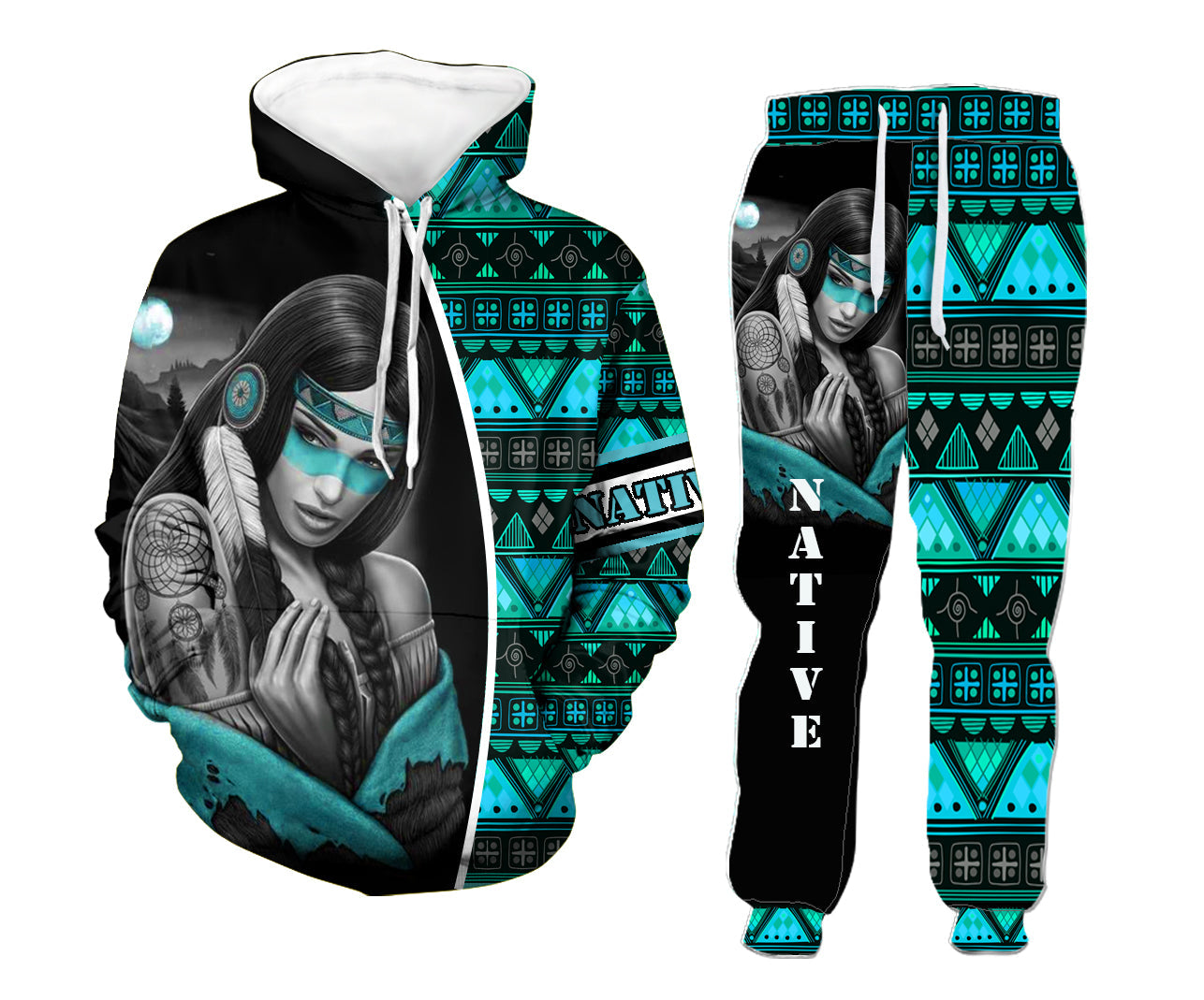 HD00087 Girl Native Hoodie Long Pants 3D Set