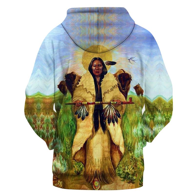 Native American 3D Wakan Tanka And The Great Spirit Bison Pullover Hoodies