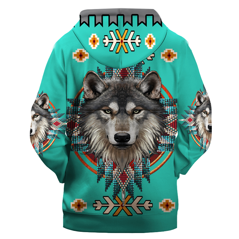 HD00030  Pattern Blue Wolf Native 3D Hoodie