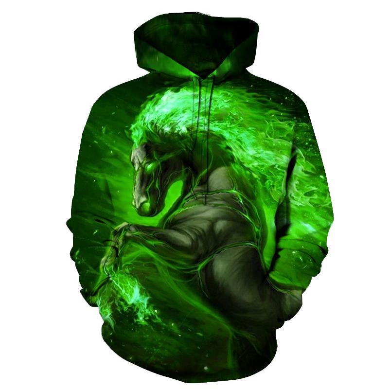 Green 3D Horse Art All Over Hoodie