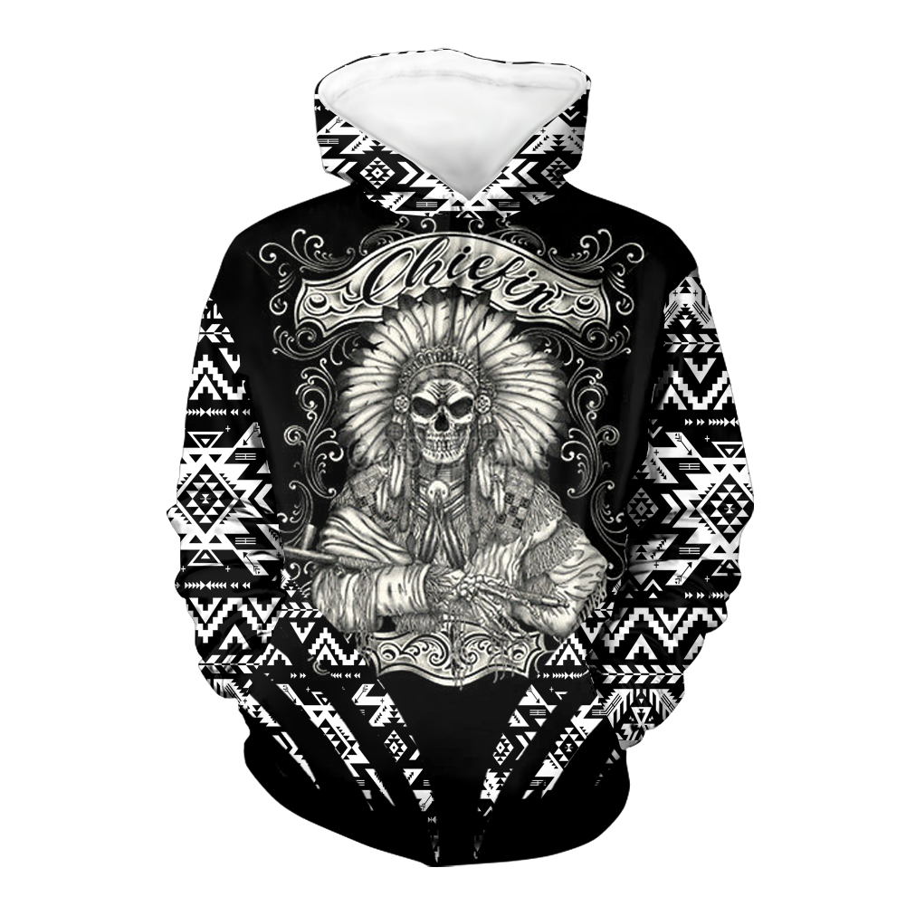 HD00054 Skull Chief Native 3D Hoodie