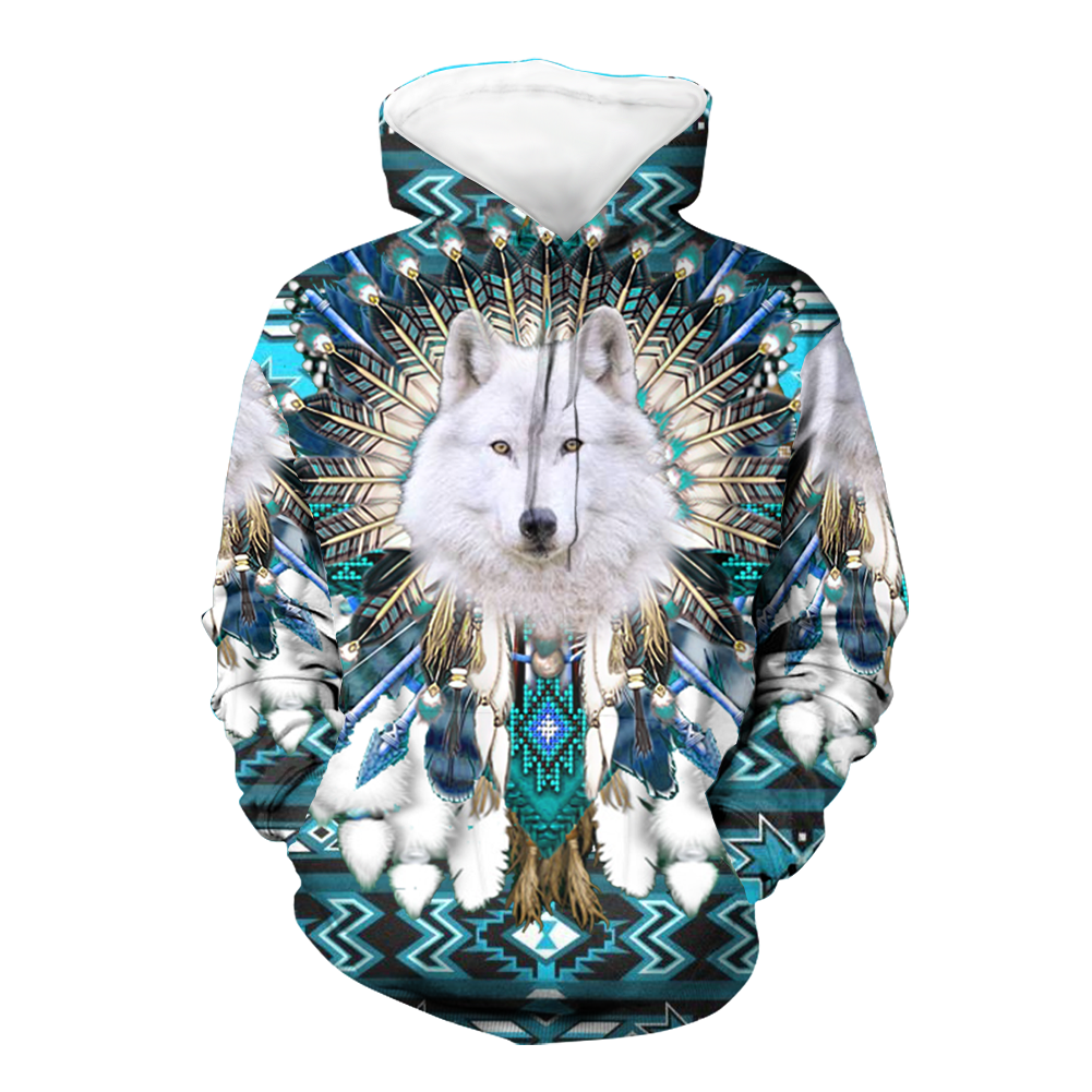 HD00058  Wolf Feather Pattern Native 3D Hoodie