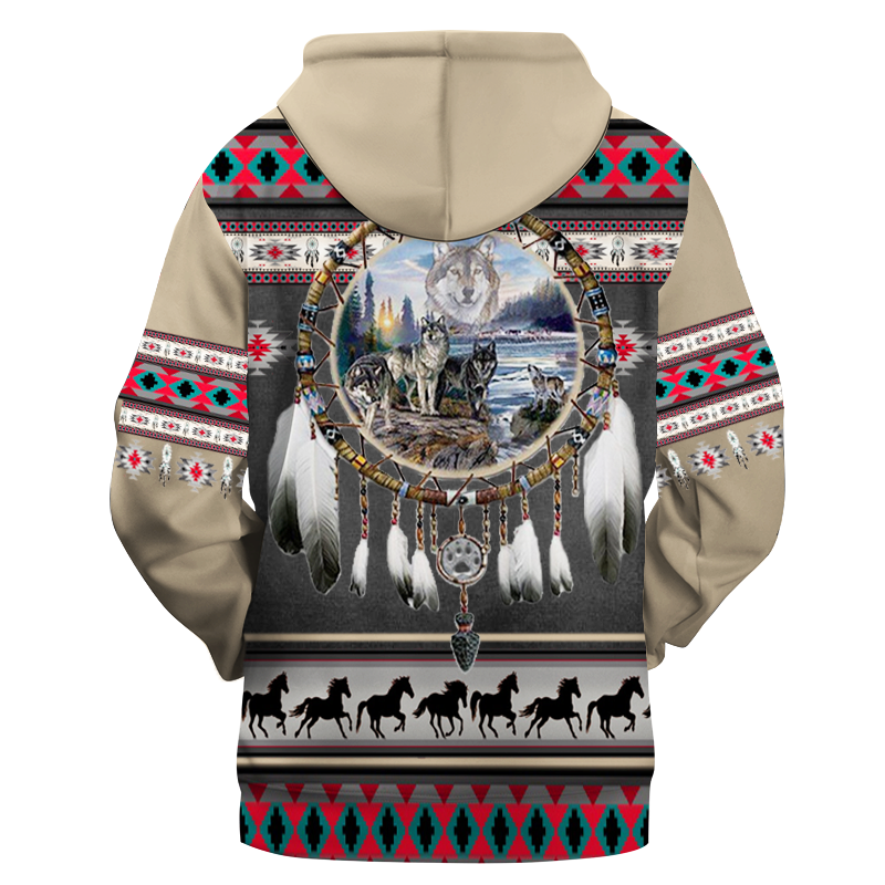 HD1116  Pattern Dreamcatcher Wolf Native American 3D Hoodie