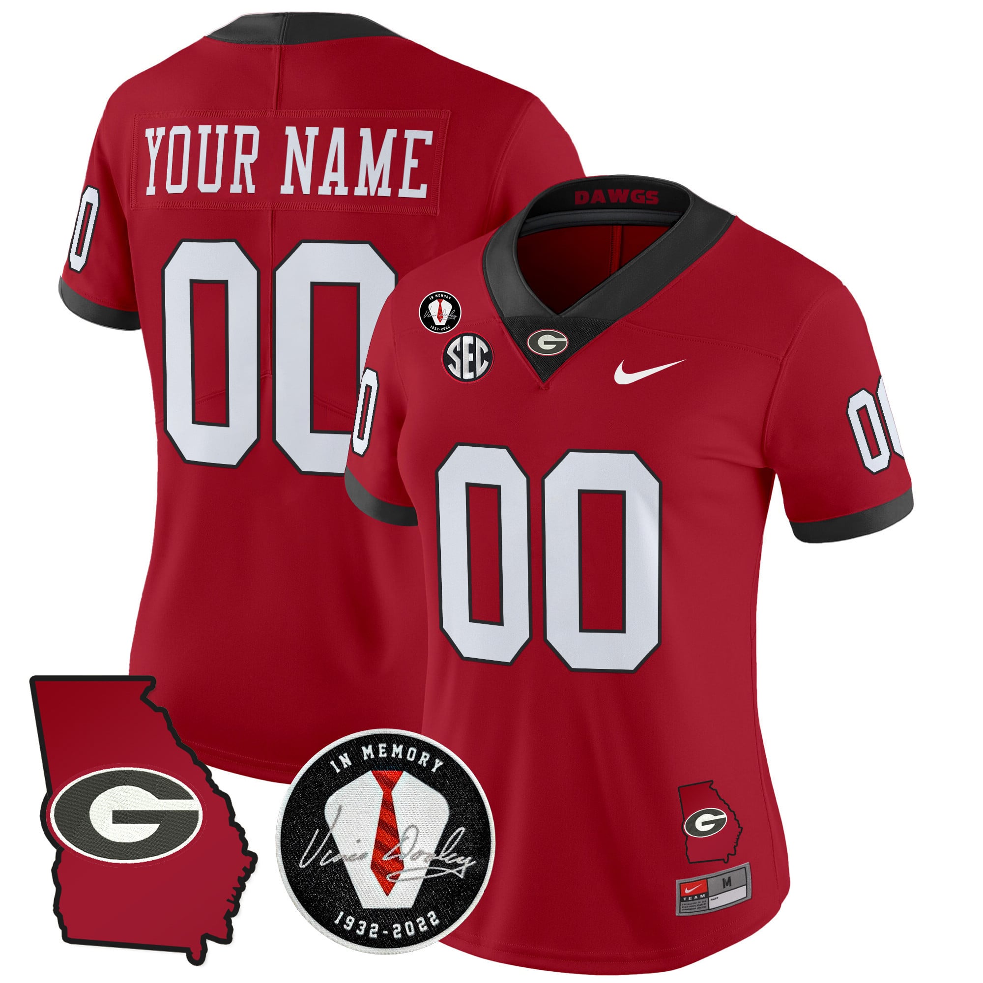 Georgia Bulldogs 2025 Georgia Map & Vince Dooley Patch Vapor Limited Custom Jersey - All Stitched