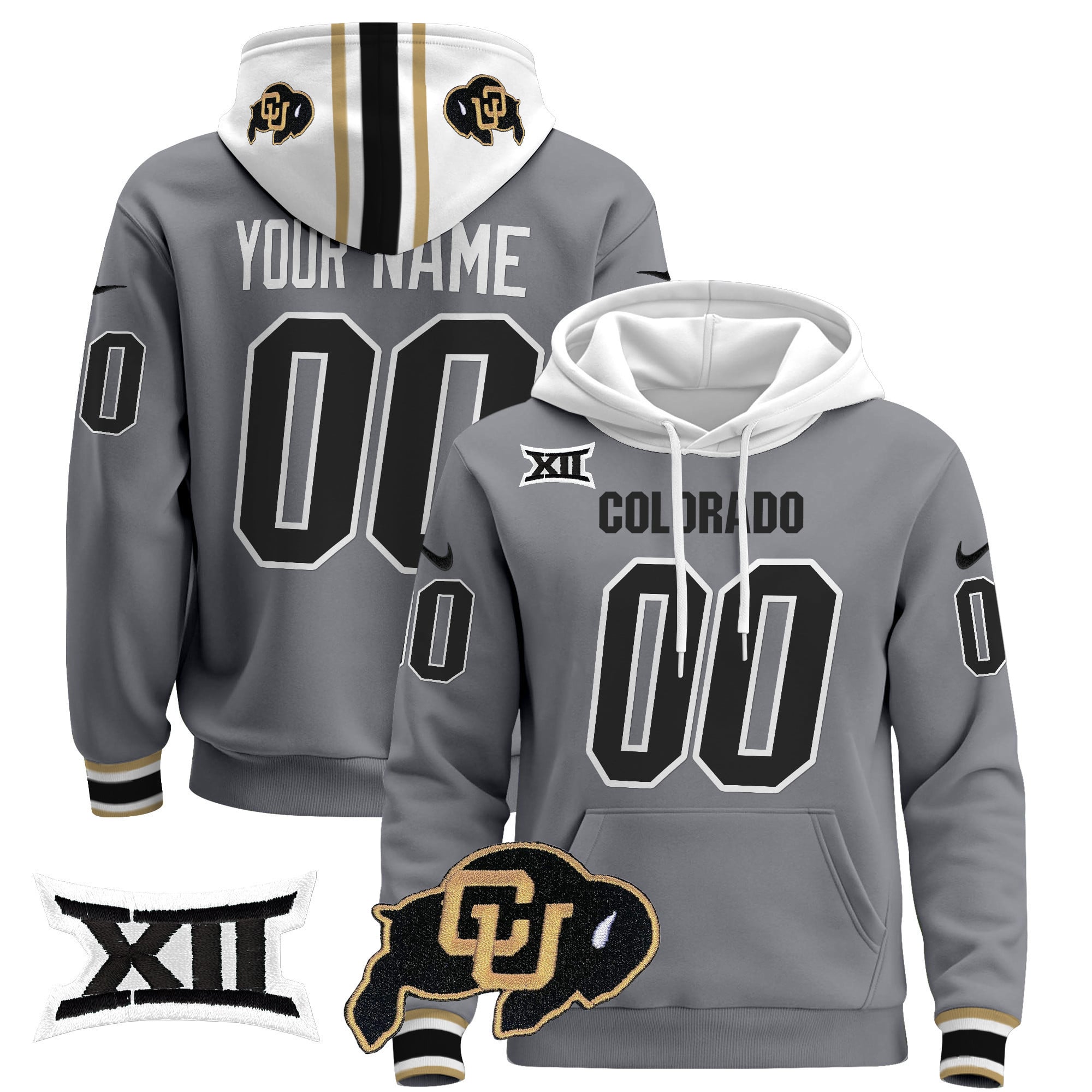 Custom Colorado Buffaloes Pullover Hoodie - Big 12 XII Patch - Printed