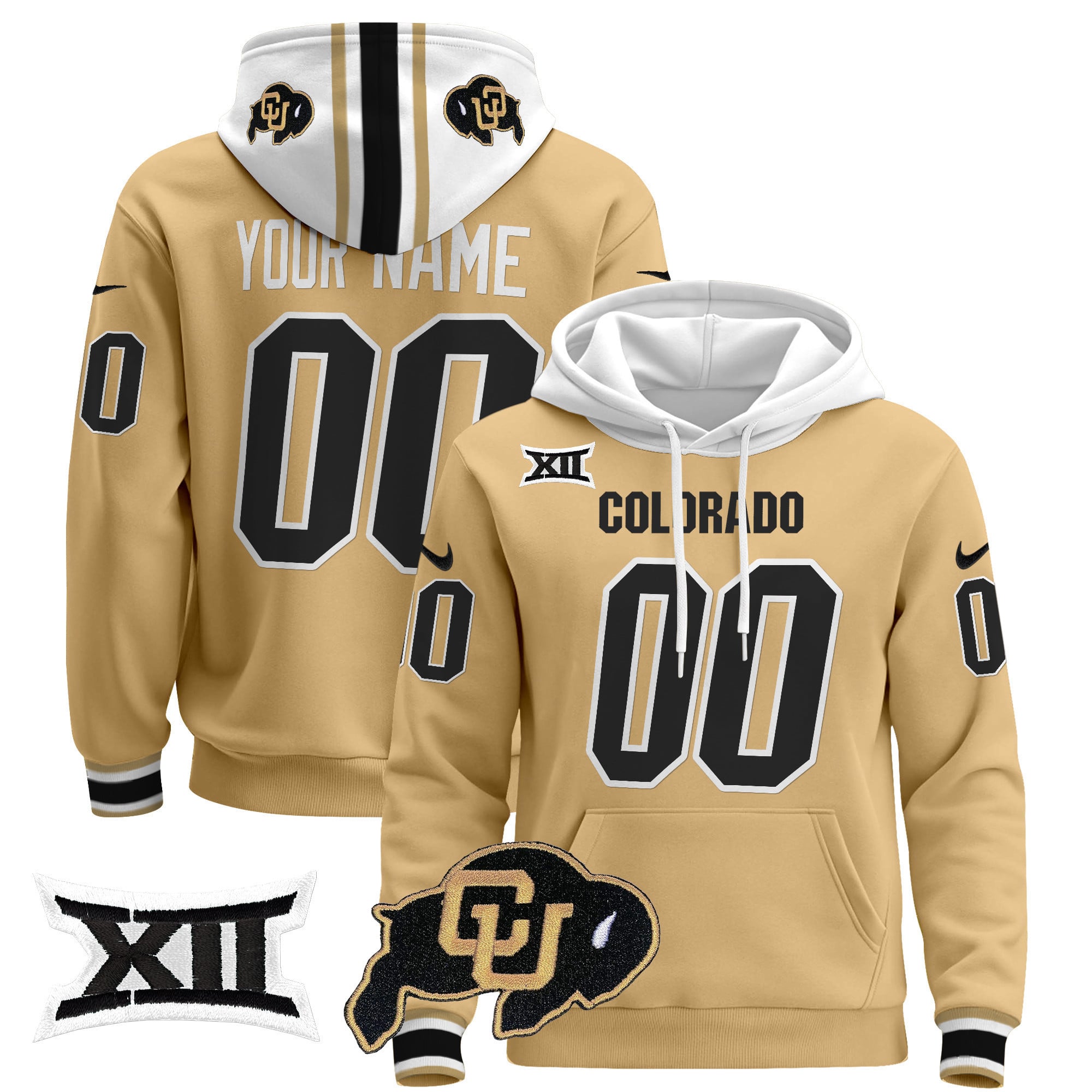 Custom Colorado Buffaloes Pullover Hoodie - Big 12 XII Patch - Printed
