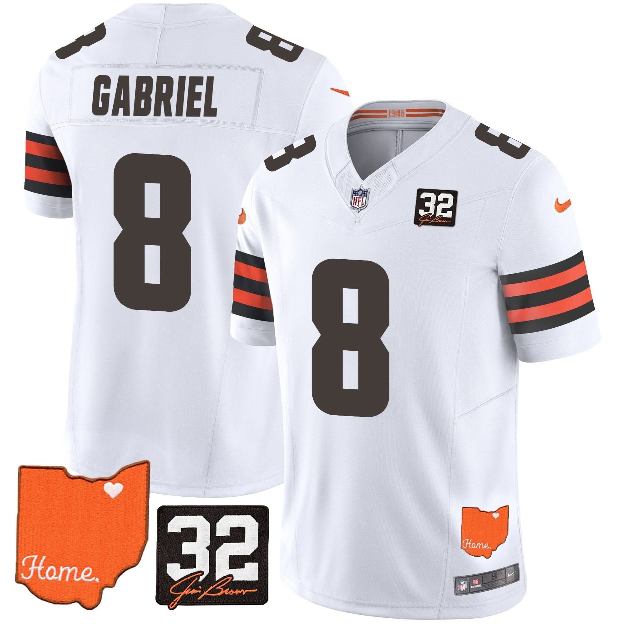 Browns #32 Jim Brown Memorial & Home Patch Vapor Limited Jersey - All Stitched