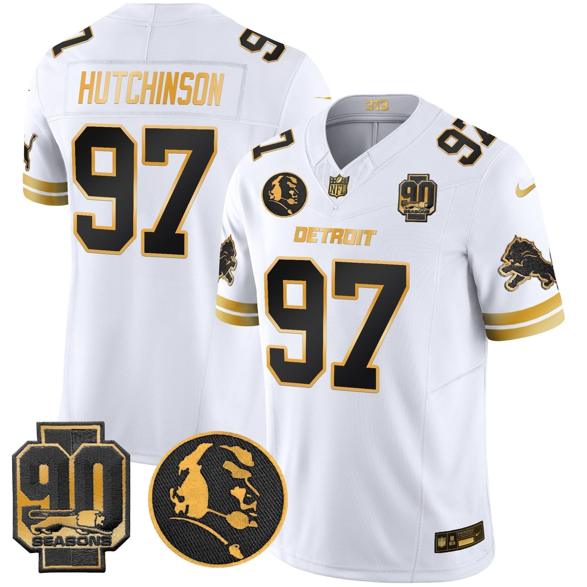 Detroit Lions 2024 90th & John Madden Patch Gold Vapor Limited Jersey V2 - All Stitched