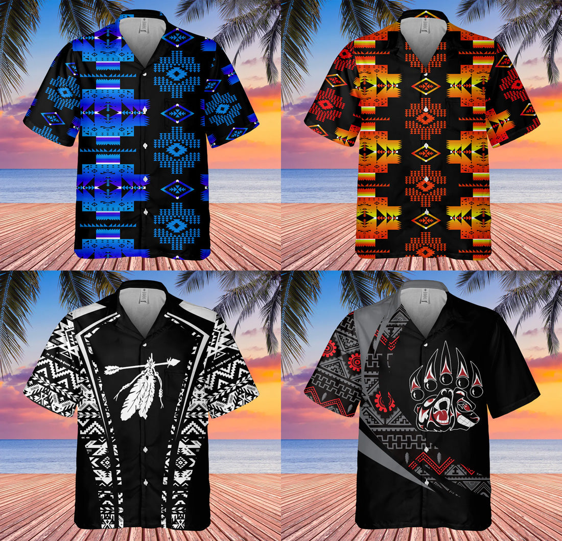 GB-HW001024 Tribe Design Native American Hawaiian Shirt 3D