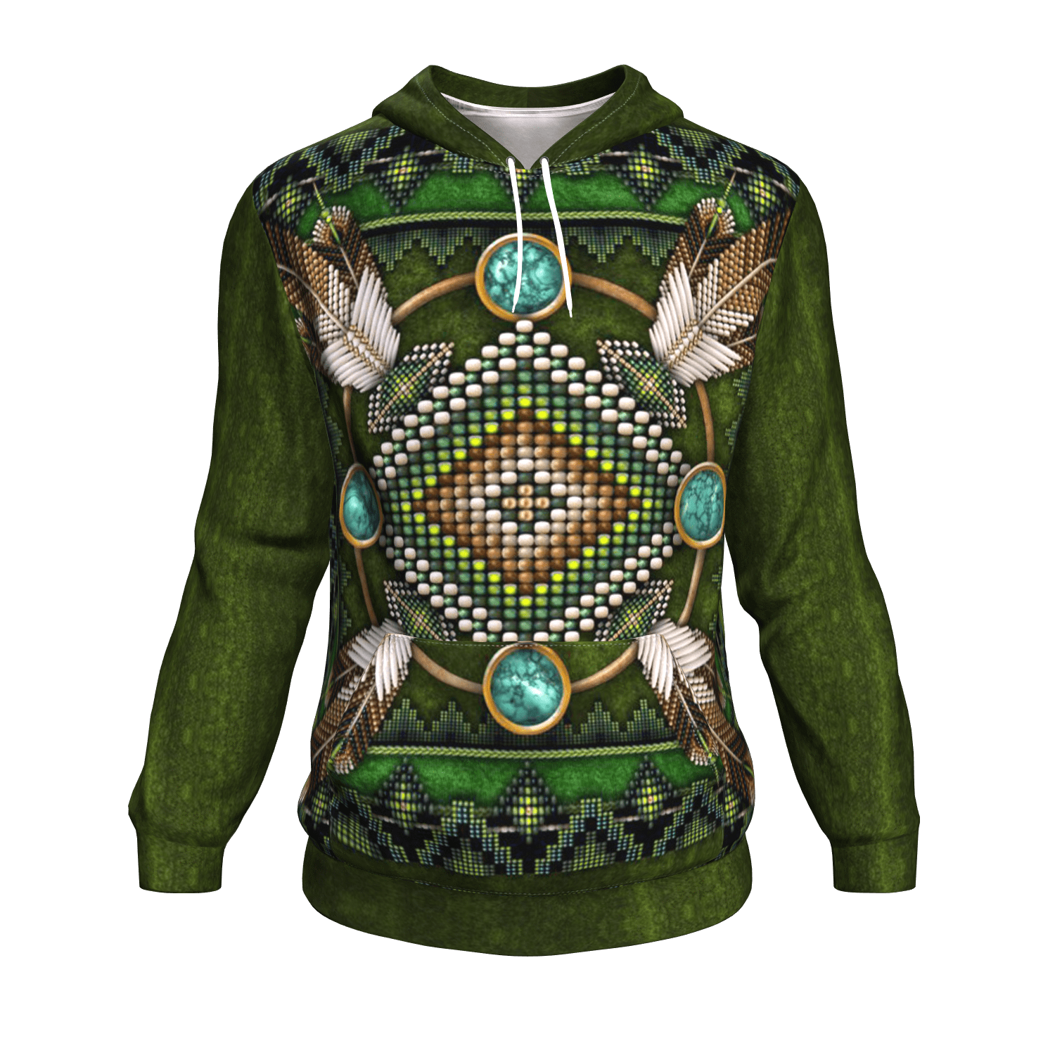 Native American Green Mandala Pattern 3D Pullover Hoodie
