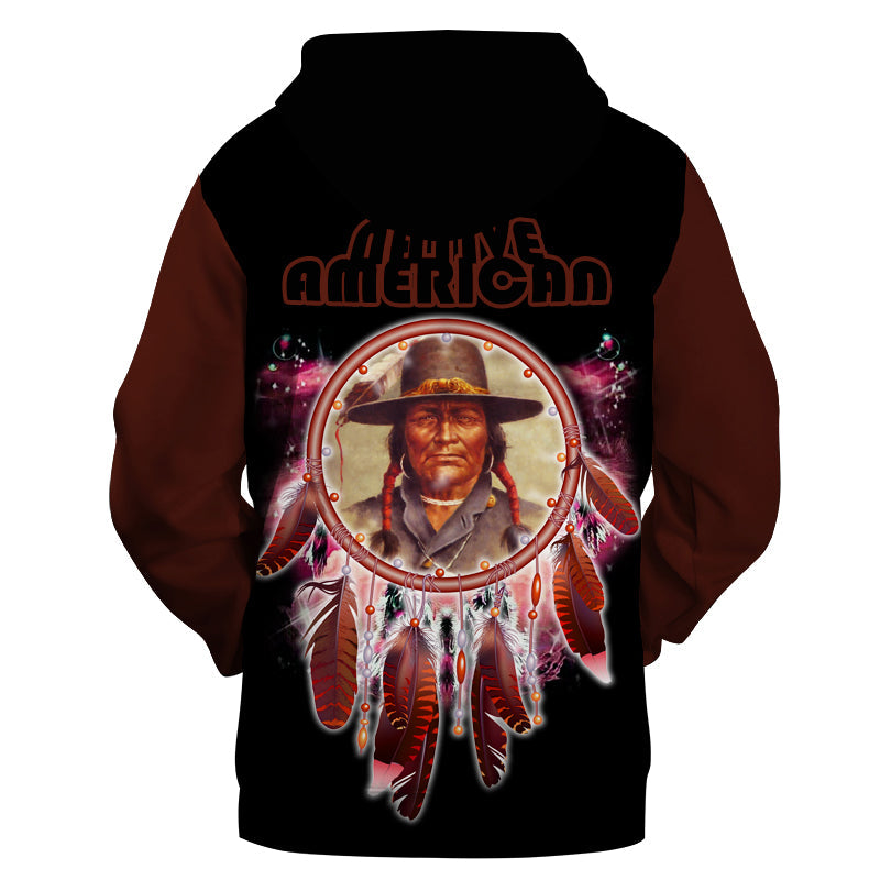 GB-NAT00353B Chief Dream Catcher Red Galaxy 3D Hoodie
