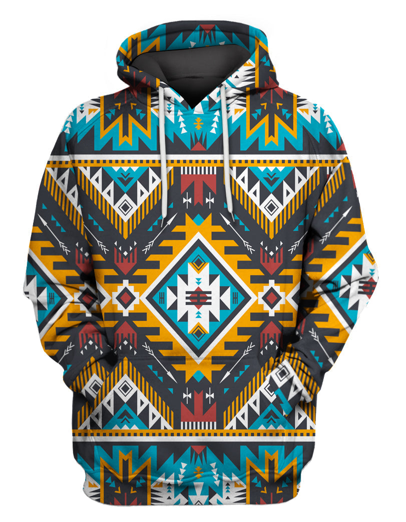 GB-NAT00406 Yellow Aztec Geometric 3D Hoodie